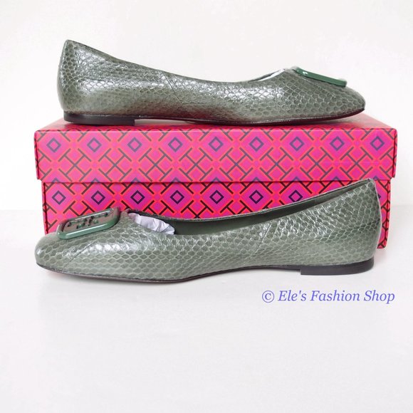 NIB Tory Burch Georgia Ballet Snake Embossed Leather Palm Leaf Green US 9 AUTHNT - Picture 7 of 16